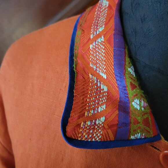 Vintage Coldwater Creek Button-Up Jacket W/ Embroidered Trim Orange Linen Womens - Picture 5 of 5